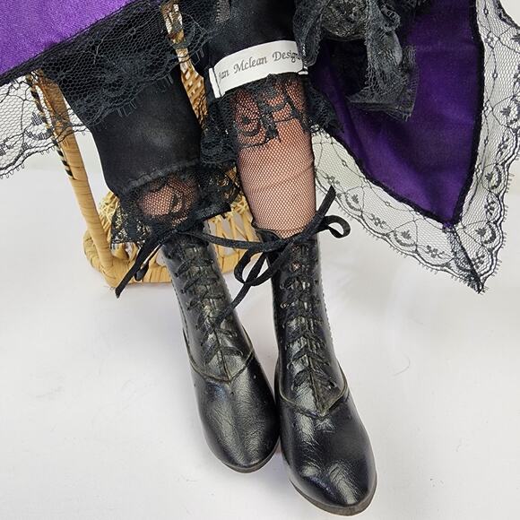 Jan Mclean Pearl 24" Porcelain Doll French Floozie Purple Black w/ Chair - Picture 3 of 9